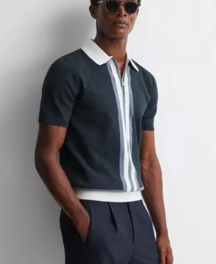 London Slim Fit Cotton Knitted Half-Zip Polo T-Shirt