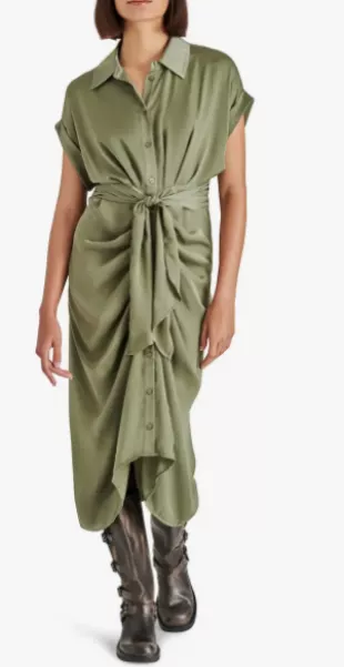 Tori Tie Waist Satin Midi Shirtdress