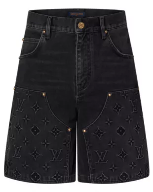 Faded Black Monogram Carpenter Denim Shorts