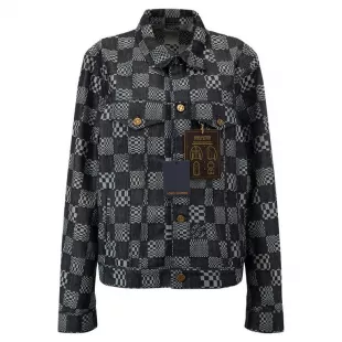 Women's Blue Distorted Damier Denim Jacket