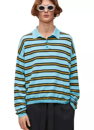 Light Blue & Yellow Striped Polo Sweater