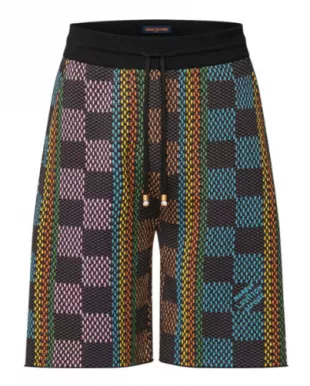 Multicolor Allover Large Damier Knit Shorts