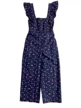 Jumpsuit Farren Floral Navy Ruffle Cotton Linen