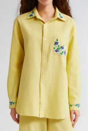 Chicory Beaded Long Sleeve Cotton Button-Up Shirt