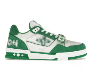 White & Green Denim 'LV Trainer' Strap Sneakers