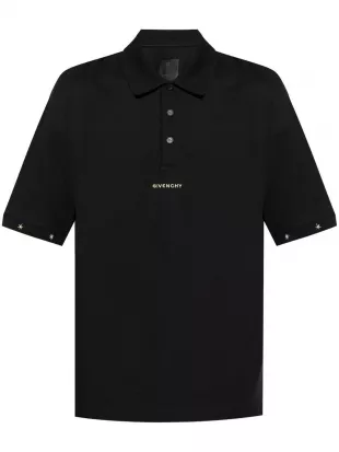 Black Stars Embroidered Trim Polo