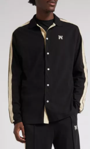 Monogram Linen Button-Up Polo Track Shirt