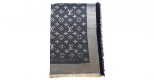 Scarf Monogram Blue denim Silk Wool