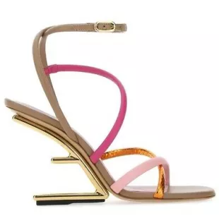 Women's First F Sculpted Heel Pink Orange Beige Slingback Sandals
