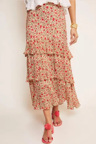 Preslee Tiered Midi Skirt in Ditsy Trail Cream