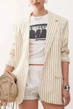 Lioness pinstripe blazer in cream stripe
