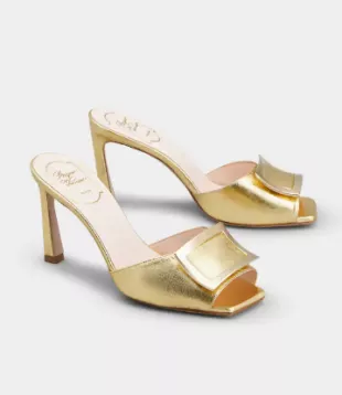 Trompette Metal Buckle Mules in Leather