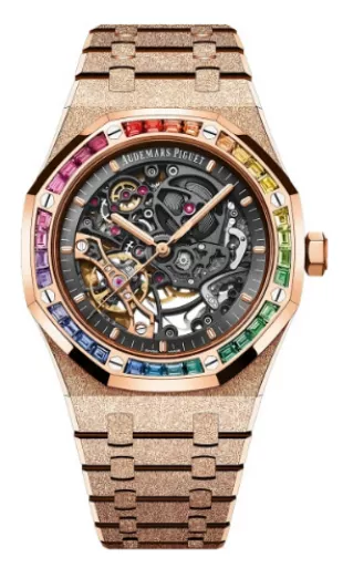Frosted Rose Gold Rainbow Skeleton Royal Oak