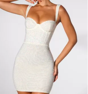 Ines Embellished Corset Mini Dress In Ivory