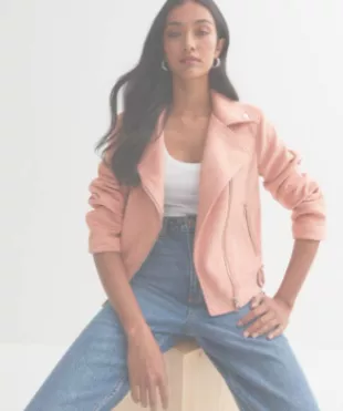 Deep Pink Suedette Biker Jacket