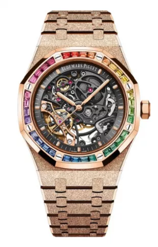 Frosted Rose Gold Rainbow Skeleton Royal Oak