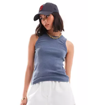 Ribbed Jersey Tank Top In Washed Blue