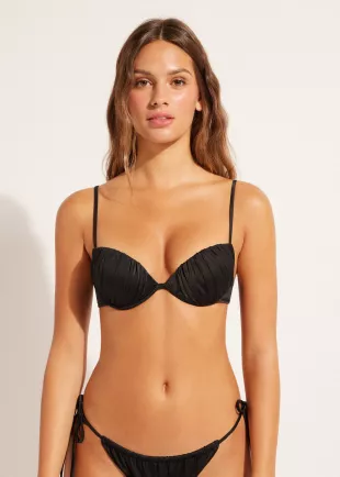 Shiny Satin Progressive Padded Push Up Bikini Top in Shiny Satin Black