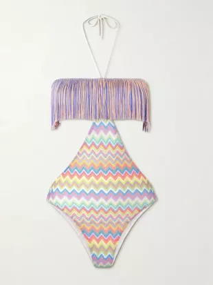 Missoni - Fringed Striped Crochet-Knit Swimsuit