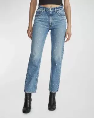 Harlow Jewel-Embellished Straight-Leg Jeans