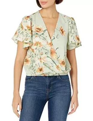ASTR the Label - Short Flutter Sleeve Surplice V-Neck Top