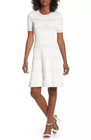 moon river knit midi dress Moon River White Bubble Skirt Midi Dress White / XS