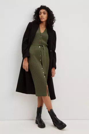 Khaki Sleeveless Knitted Dress