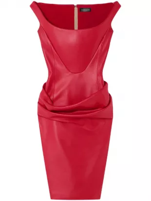 Leather Corset Draped Midi Dress
