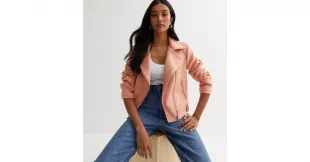 Deep Pink Suedette Biker Jacket