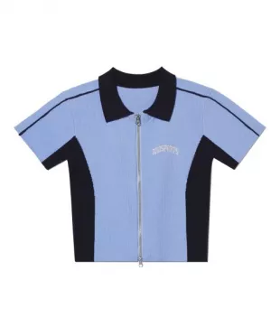 Flag Logo Collar Knit Zip-up_Sky Blue