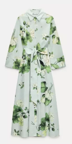 zara green floral shirt dress ZARA $109 BELTED FLORAL PRINT MAXI SHIRT DRESS ECRU GREEN 2183/058 XS S M L  NWT