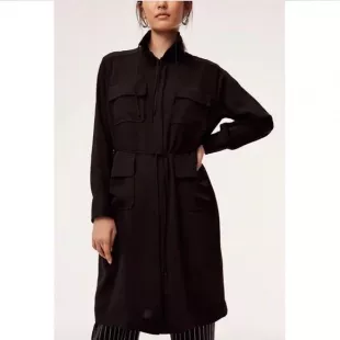 Howitt Dress Womens Black Long Sleeve Belted Silk Shirt Dress
