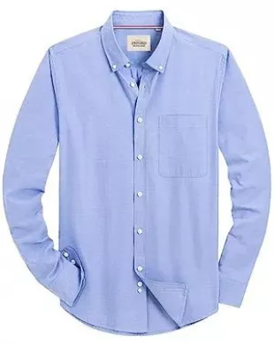 Mens Solid Oxford Shirt Long Sleeve Button Down Shirts with Pocket Classic Blue