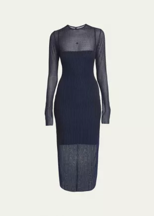 Tulle Sheer Midi Dress with Polka-Dot Detail