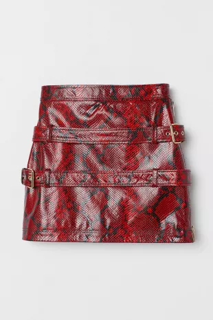 Snakeskin-look Leather Skirt - High waist - Short
