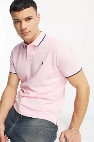 Icon Logo Tiped Pique Polo Custom Fit in Pink