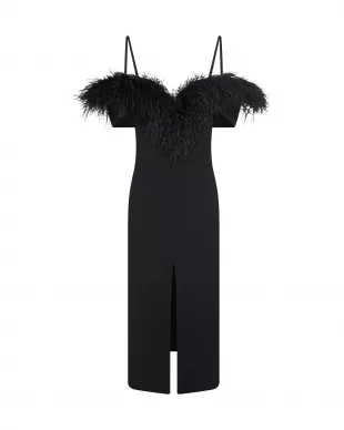 Feather Trim Top Midi Dress