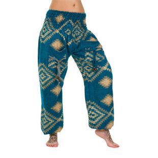 Light Blue   Sarouel polaire / / élastique smockée taille / / Aladdin pantalon Festival / / aztèque motifs / / Boho / / fait à la main en Inde