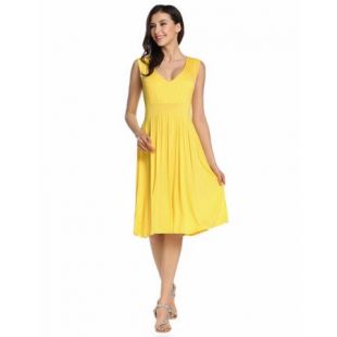Women V Neck Sleeveless Solid Fit and Flare Casual Dress DEAML   Walmart.com