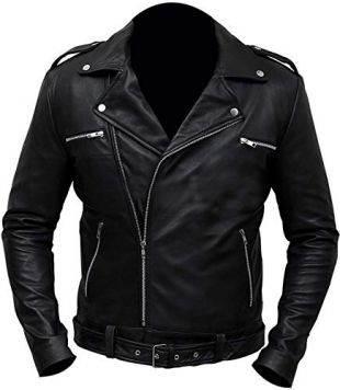 Negan Walking Dead S7 Jeffrey Dean Morgan Black Biker Leather Jacket