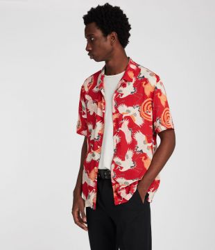 AllSaints Tsuru Hawaiian shirt in red