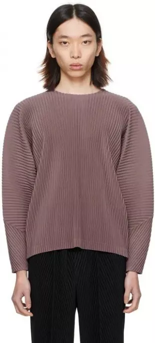 Rose Brown Pleated Long Sleeve T Shirt