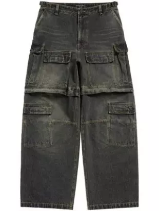 Dark Grey Zip Off Baggy Cargo Jeans