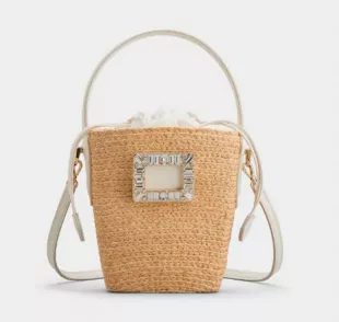 Viv' Skate Strass Buckle Mini Bucket Bag In Raffia