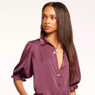 Dina Button Down Bodysuit in Pinot Noir