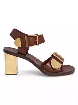 CHLOÉ REBECCA LOW HEELED SANDAL IN CINNAMON BROWN LAMBSKIN GOLD HARDWARE