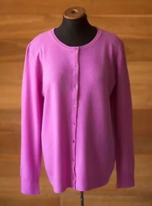 Lilac Crew Neck Cardigan In Pure Merino Wool