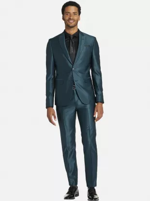 Turquoise Tuxedo Jacket Shiny Slim Fit With Peak Lapel - Blazer main image 1