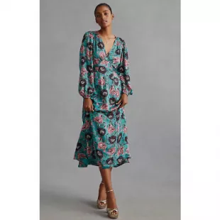 Anthropologie Floral Printed V-Neck Dress