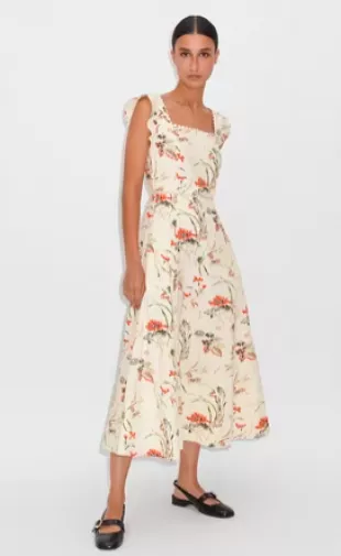 ME+EM - Linen-Blend Delicate Bloom Print Midi Dress